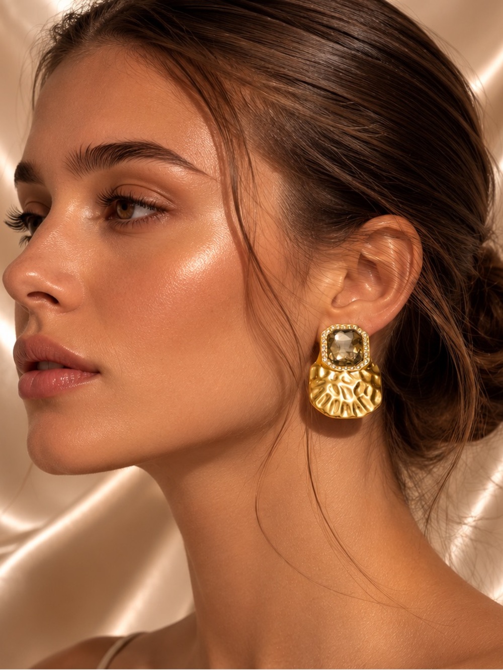 Champagne Diamond Crystal Gold Earrings